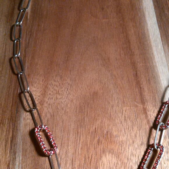 Red Austrian Crystal Paperclip Ion Plated Rose Gold Stainless Steel Necklace - Picture 6 of 10